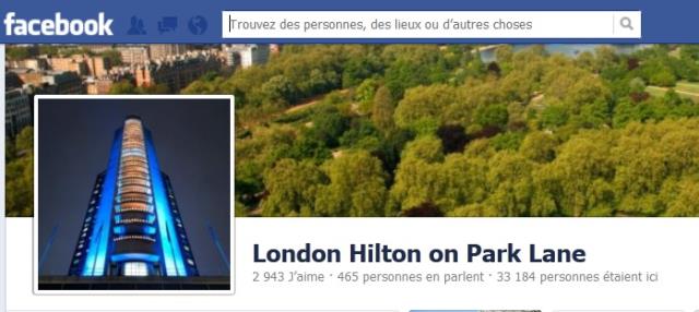 La page Facebook du London Hilton on Park Lane compte plus de 10 fois plus de mentions 'étaient ici' que de mentions 'j'aime'