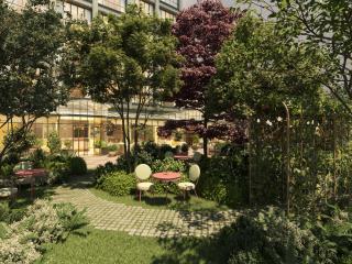 Le jardin de l'hôtel La Fantaisie, à Paris (XIe).