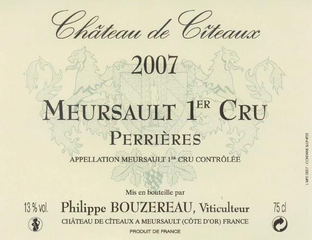 Meursault 1er cru Perrières : AOC communale climat classé premier cru. Le vin ne peut provenir que du climat Perrières.