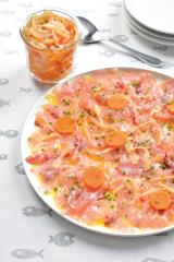 Carpaccio de chinchard par la cheffe Nathalie Beauvais.