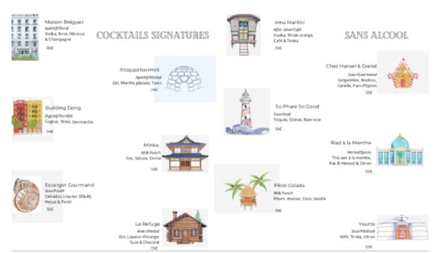 La carte des cocktails, imaginée par Marie Picard.