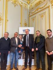 De gauche à droite : François Hamet, vice-président de la Fondation Infa, Eric Abihssira, vice-président Umih, Christian Laine, président de la Fondation INFA, Philippe Carrion, Dg de l’Umih, Jean-Baptiste Maurin, Dg de la Fondation Infa.