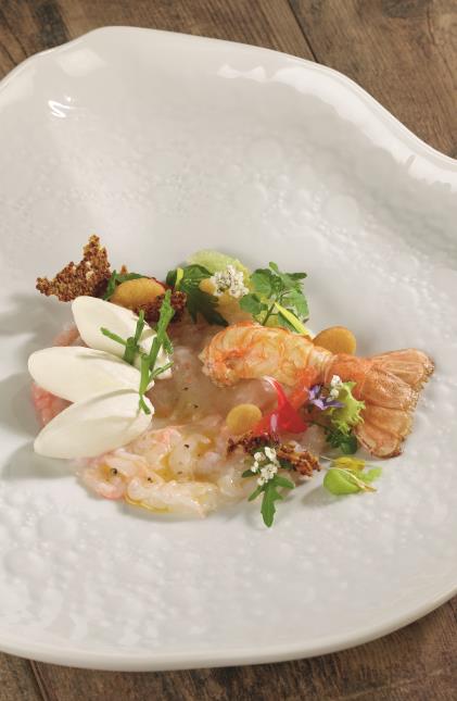 Carpaccio de langoustines agrumes, mousse wasabi