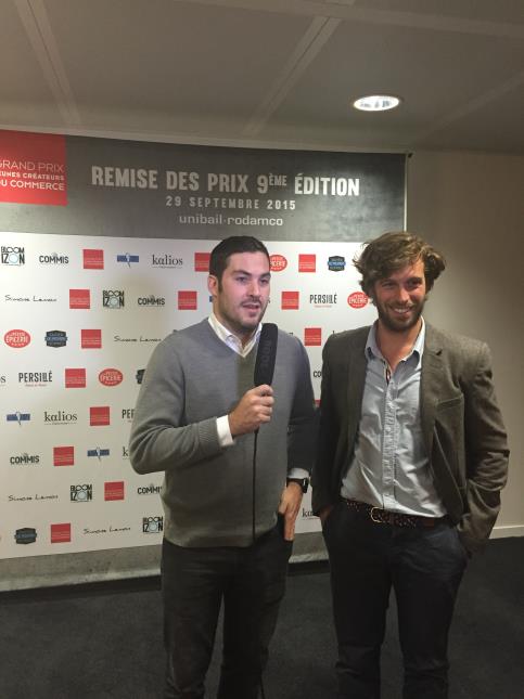 David Lebreton et Maxence de Warren, hier soir, à la 9ème édition du Grand prix des jeunes créateurs du commerce d'Unibail-Rodamco.