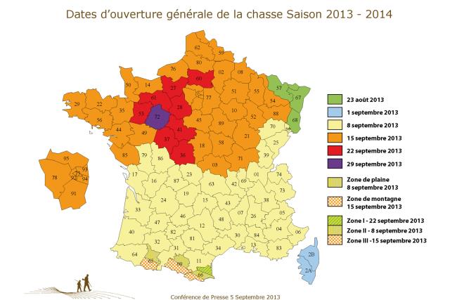 Dates d'ouverture générale de la chasse pour la saison 2013-2014.