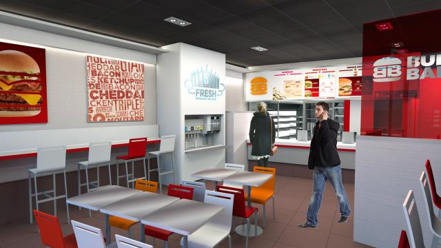 Simulation de l'intérieur du 'Bar à Burger by Quick' qui ouvrira sa première unité avant l'été dans le centre commercial Qwartz à Villeneuve-la-Garenne (92).