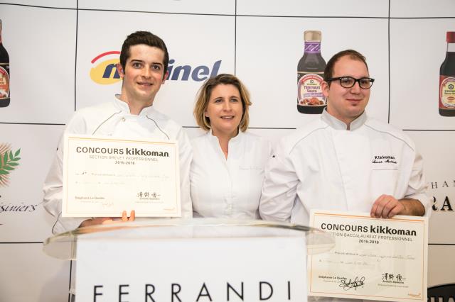 Louis Sifferlin, Stéphanie Le Quellec et Lucas Museux, finale Concours Culinaire Kikkoman 2016, Paris