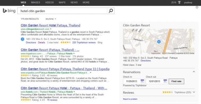 L'intégration de TripAdvisor dans les résultats Bing