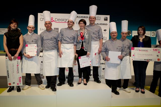 Le podium du Trophée Chef et Design avec Thomas Duchemin et Charlotte Lachaut sur la plus haute marche.