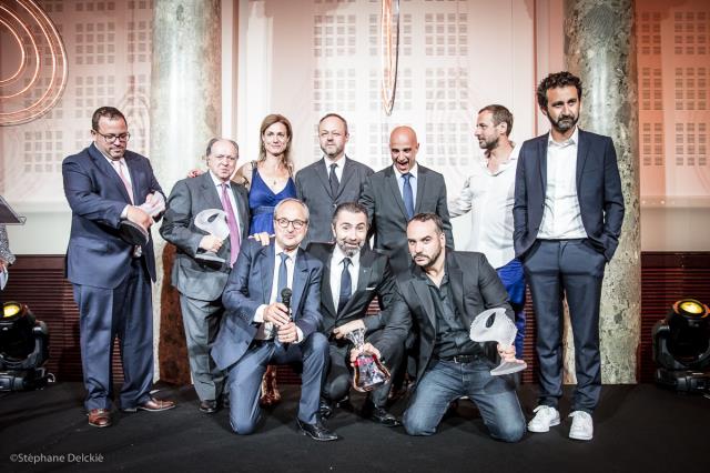 De gauche à droite, en haut : Nicolas Stromboni, Enzo Vizzari, Laure Gasparotto, Stéphane Durand Souffland, Alexandre Leanza (Moët Hennessy), Frédéric Testot, Mathieu Madénian,