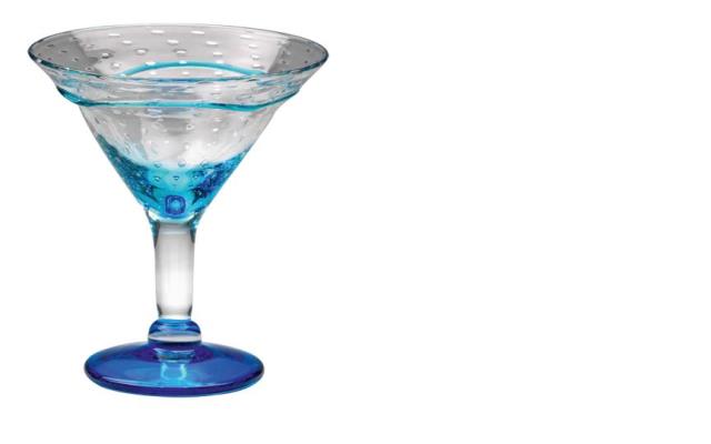 Coupe Versaï, telle un verre à cocktail, dans les tons bleus.