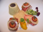 Recette de chef à chef : Dariole de foie gras et son homard à la grémolata vadouvan, avec sa bisque de homard, purée de carottes à l'orange et curcuma, brunoise de courgettes