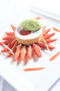 Le dessert d'Arnaud Faye : Tarte aux fraises mascarpone citron vert sorbet verveine.