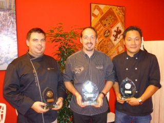 De gauche  droite: Franck Labb, Christophe Kaegy et Gankhuu Rentsendorj, le trio de tte du concours de la meilleure terrine de poissons